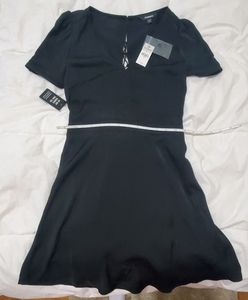 Express Black Skater Dress with Tie Open Back